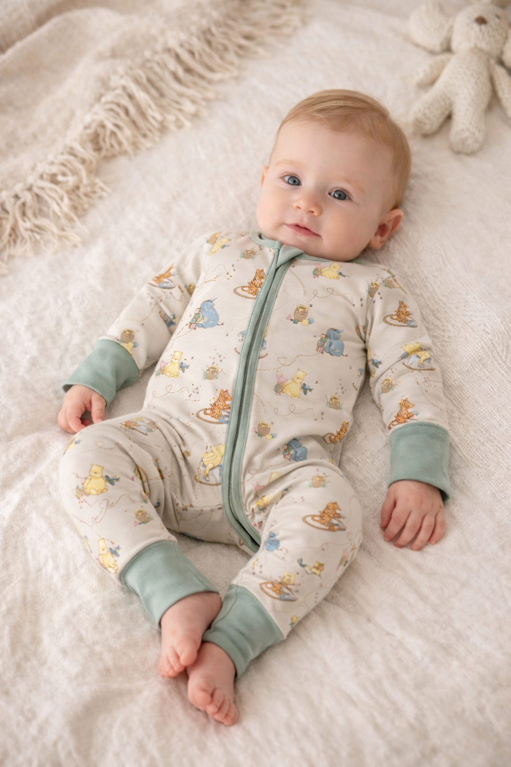 Classic Pooh & Friends Bamboo Sleeper Pajamas for Babies – Sage