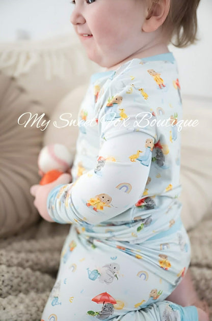 Rainbow Bunny Bamboo Jammie Set Two-Piece PJ for Kids