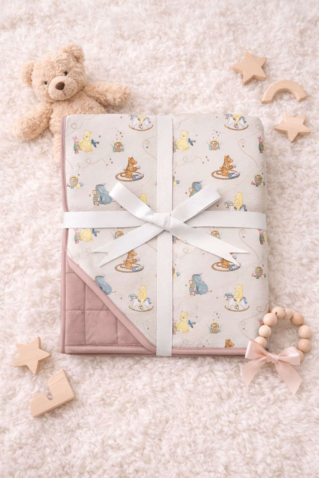 Classic Pooh & Friends Bamboo Blanket for Toddlers and Kids  – Blush