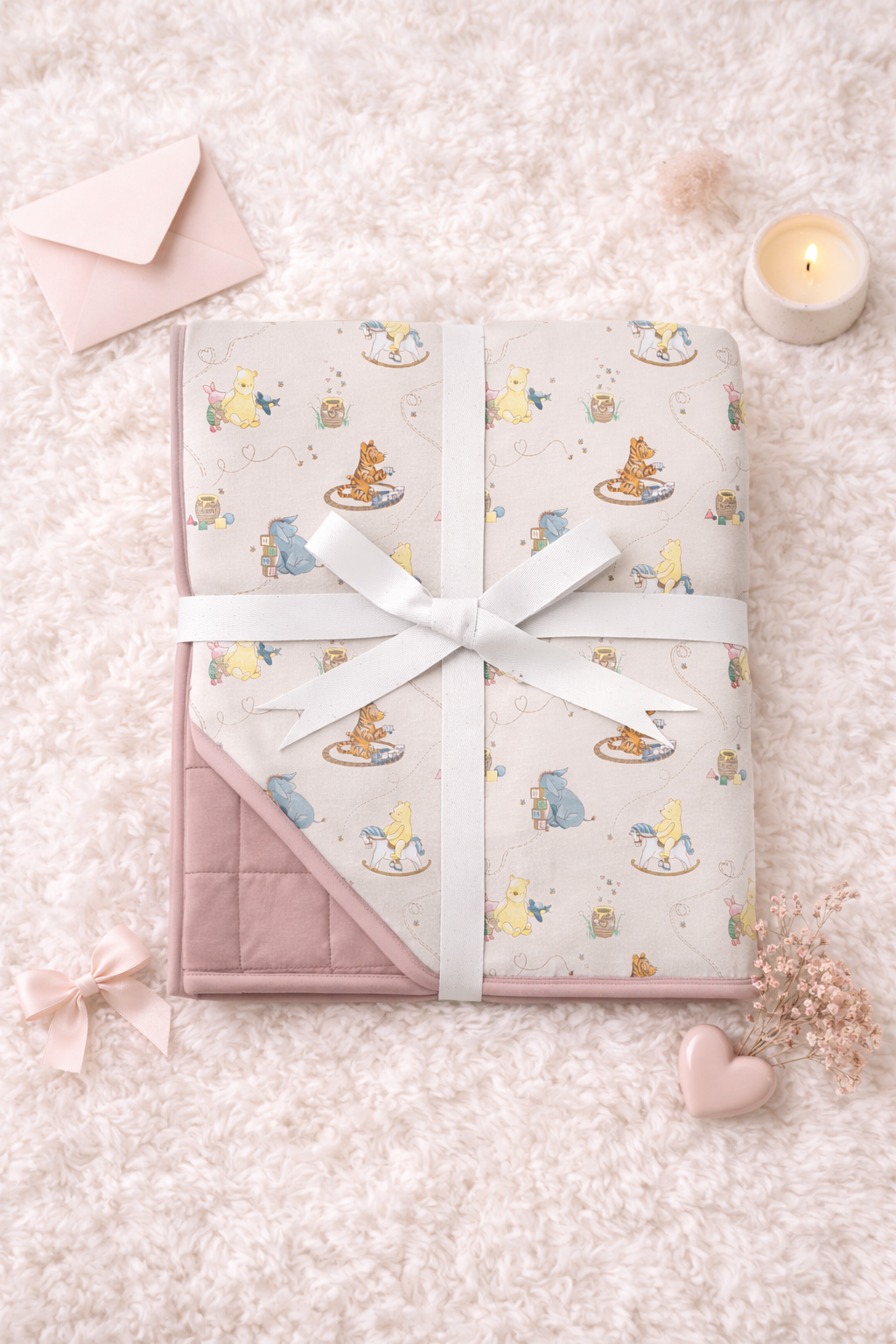 Classic Pooh & Friends Large Bamboo Blanket for Kids and Adults  – Blush