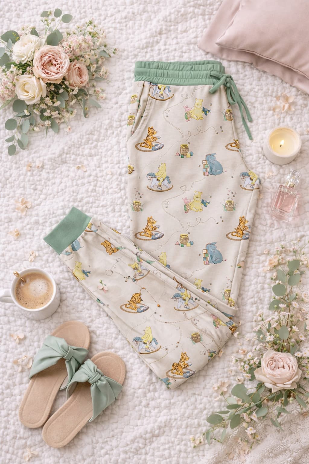 Classic Pooh & Friends Bamboo Pajamas Adult Pants for Moms – Sage