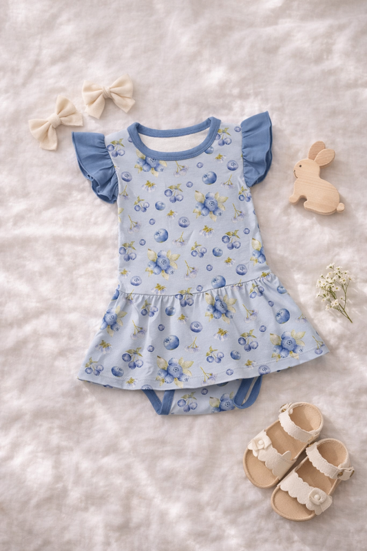 Blueberry Bamboo Twirl Dress Bodysuit for Babies