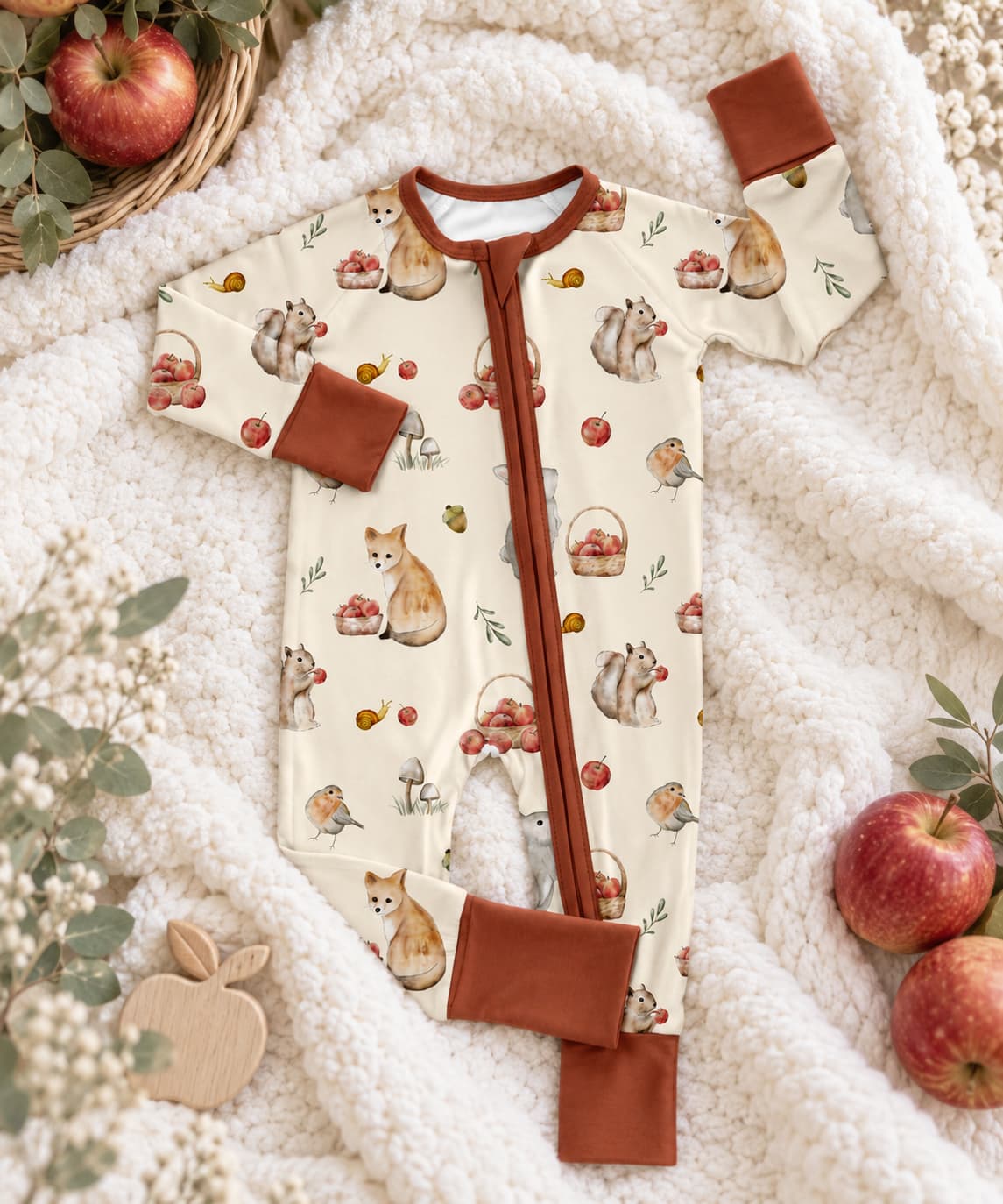 Woodland Orchard Bamboo Sleeper Pajamas for Babies  – Rustic Red
