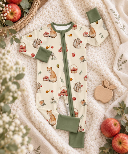 Woodland Orchard Bamboo Sleeper Pajamas for Babies  – Moss Green