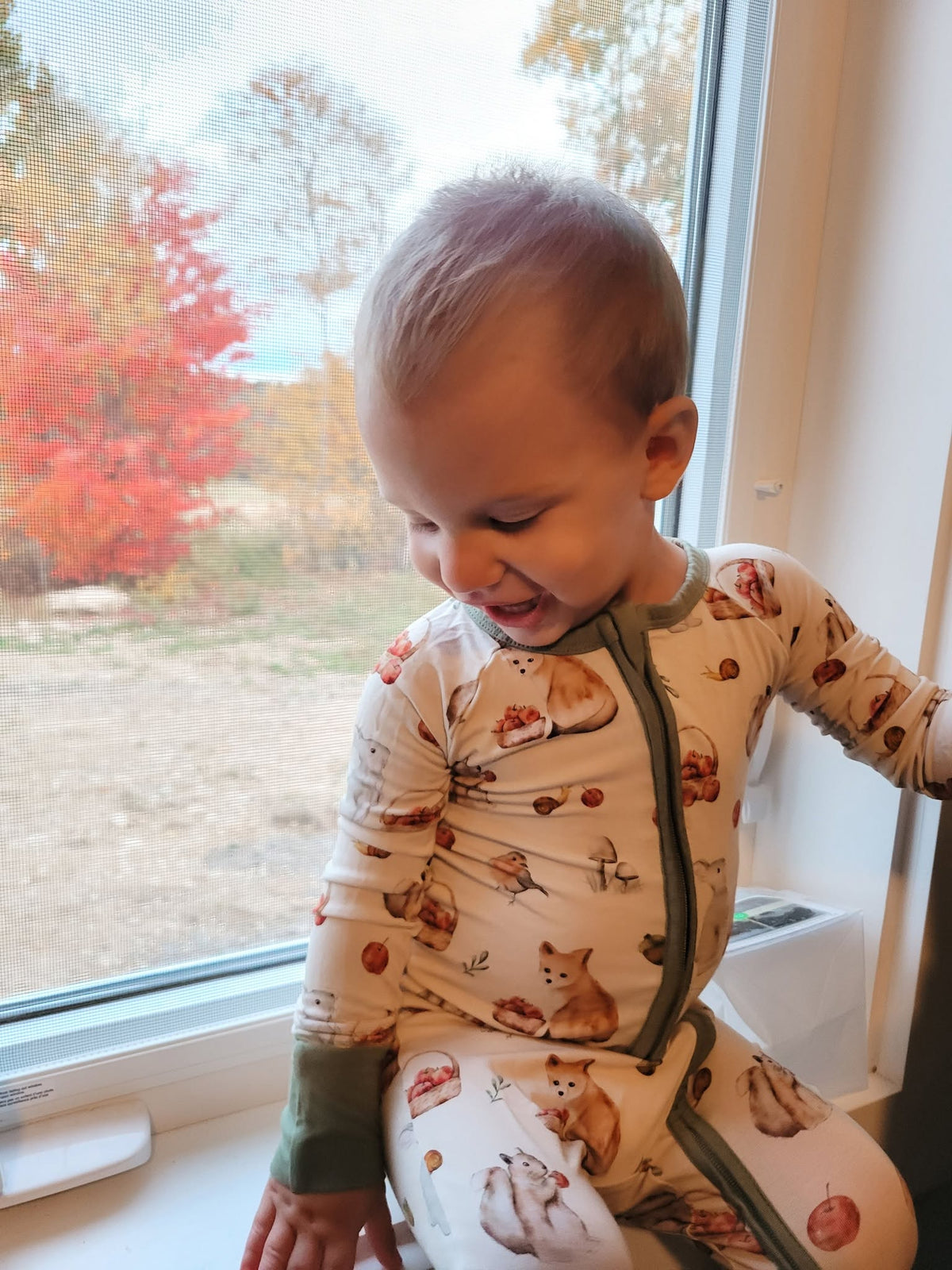 Woodland Orchard Bamboo Sleeper Pajamas for Babies  – Moss Green